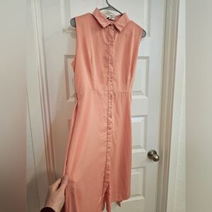 Vivid Peach Button-Up Midi Dress
